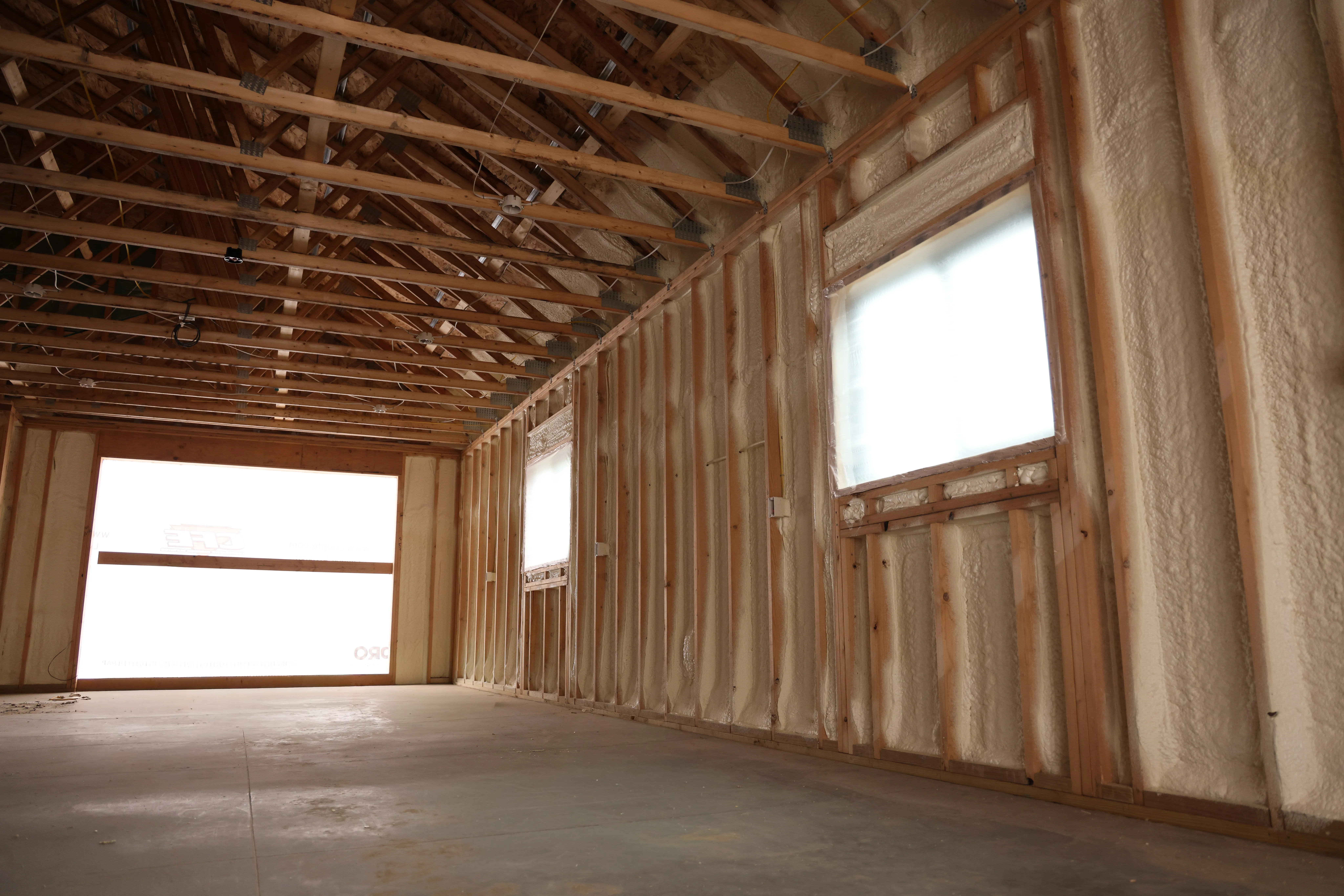 Finished spray foam in a framed building